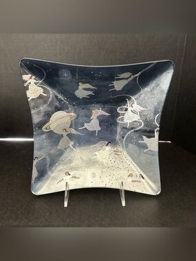 Jane Wooster Scott Miracles From Above Glass Bowl Angels Folk Art Vintage 2002